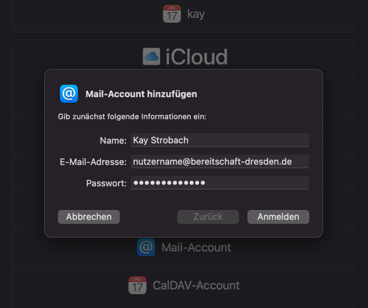 Login Dialog MacOS Mail