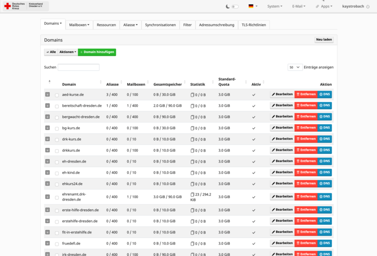 Beispiel Domains in Mailcow